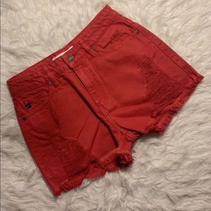 Red denim shorts